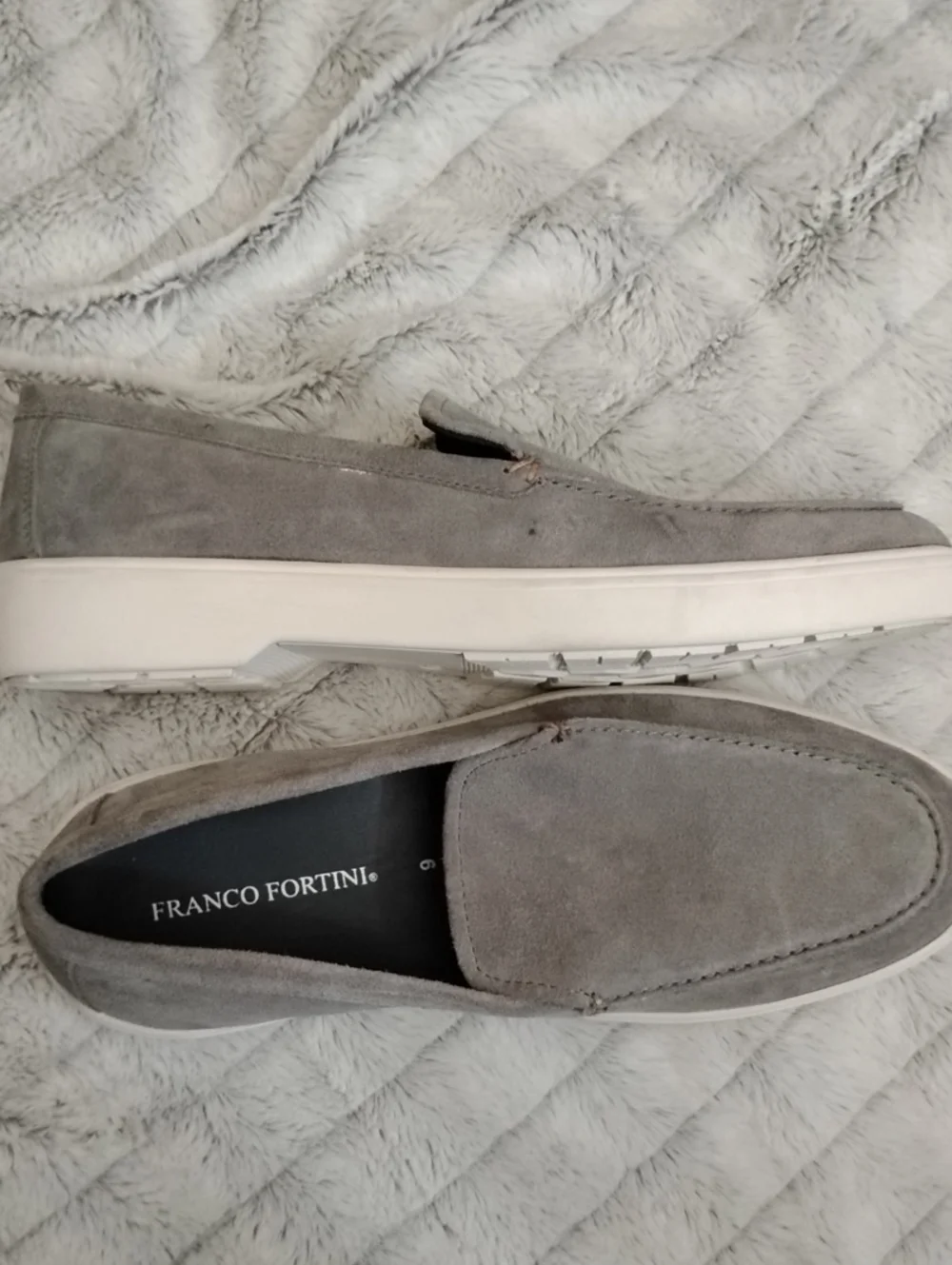 Franco Fortini Preppy Grey Suede Slip-On Loafers with White Sole